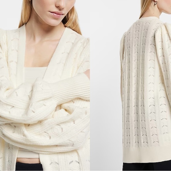 Express Pointelle Balloon Sleeve Cardigan Swan S - Picture 1 of 10